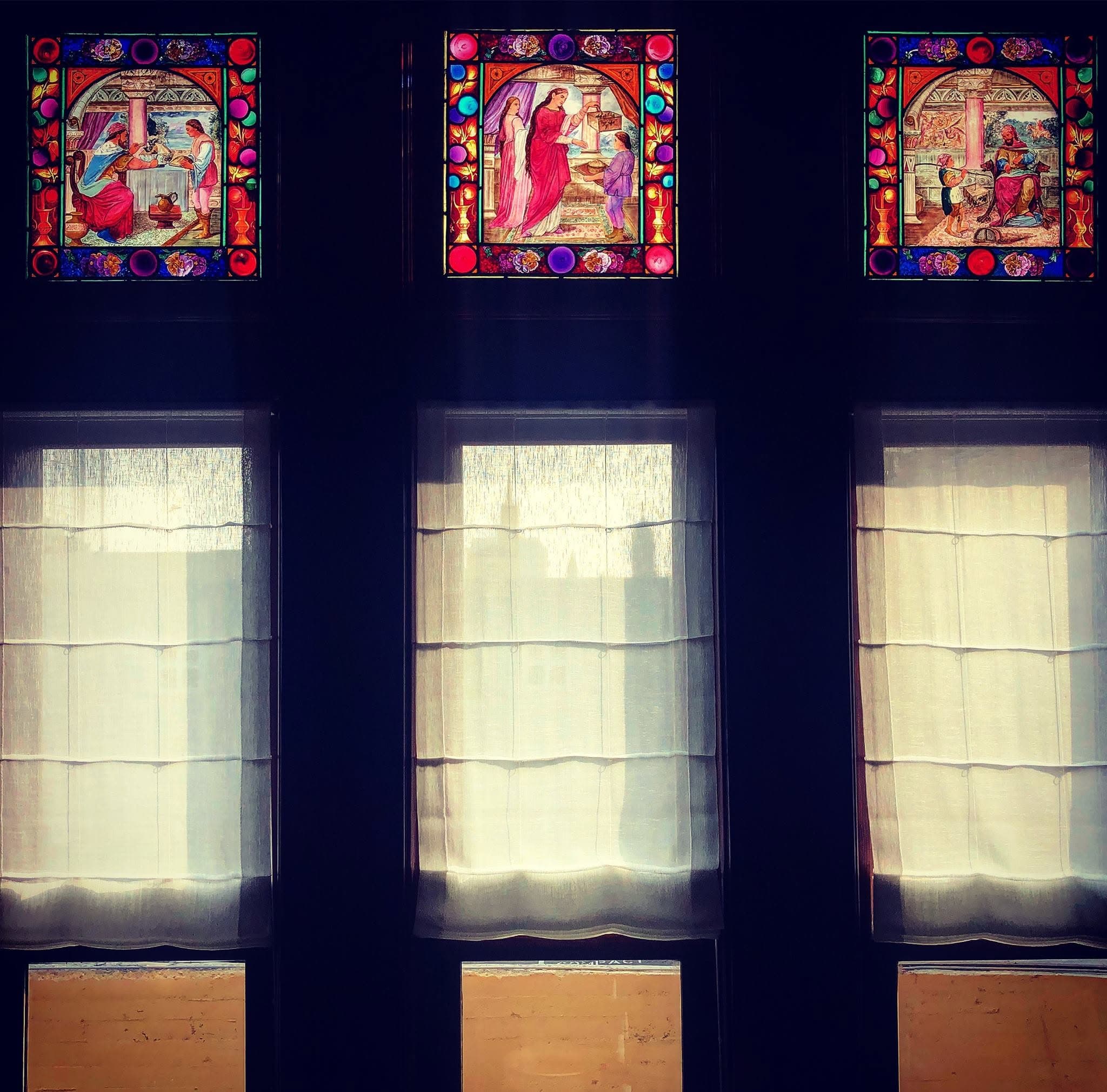 Original Tiffany stained-glass windows at Sutter Mansion